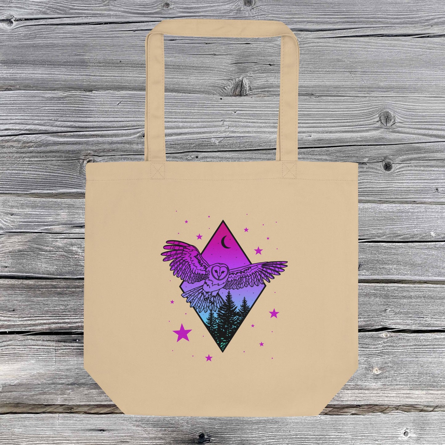Pink Evening Owl Eco Tote Bag in Oyster