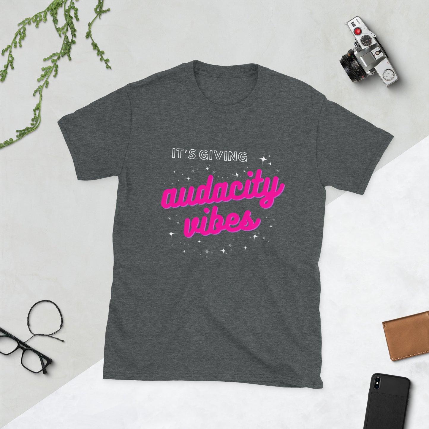 It's Giving Audacity Vibes Unisex T-Shirt in Dark Heather