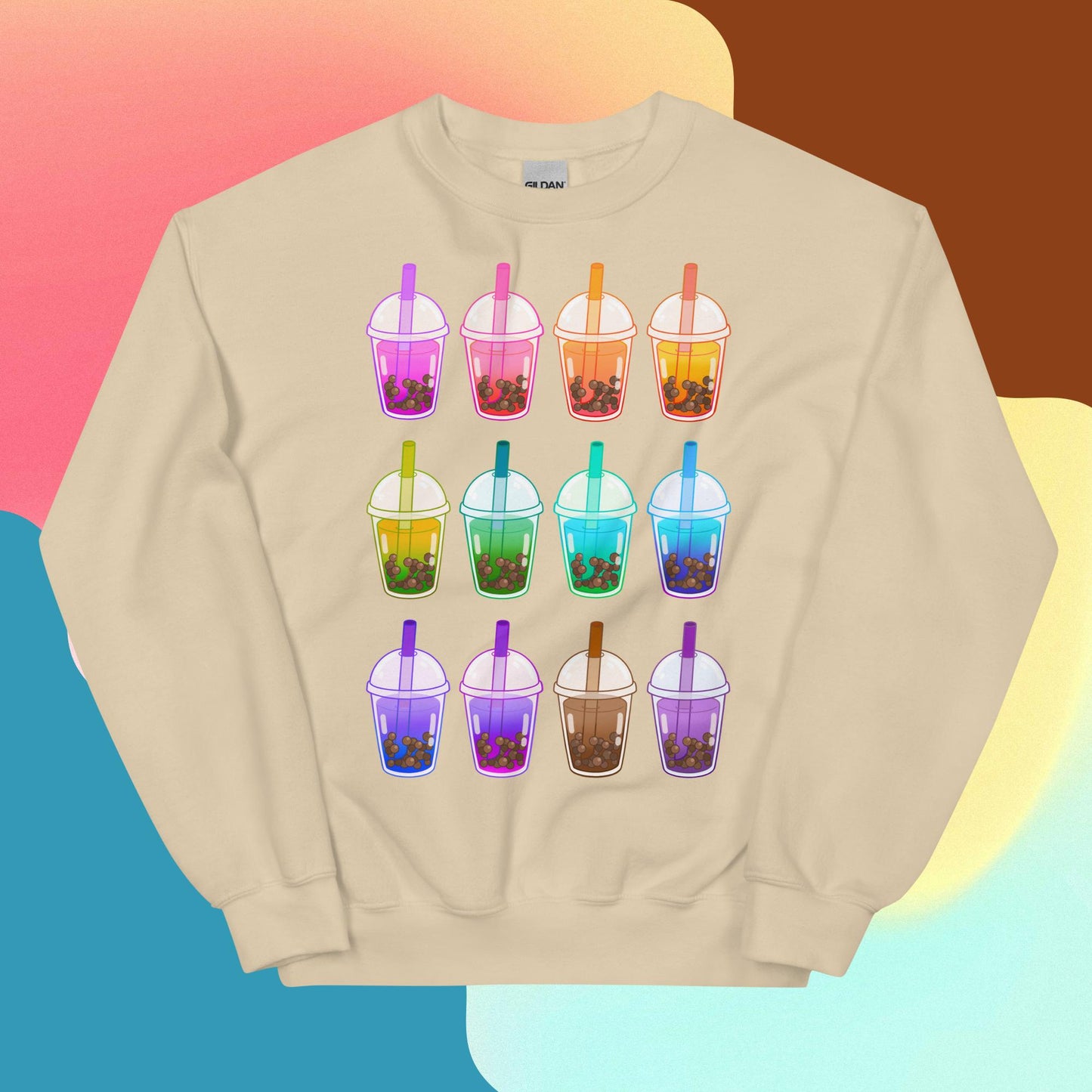 Rainbow Boba Unisex Sweatshirt in Sand