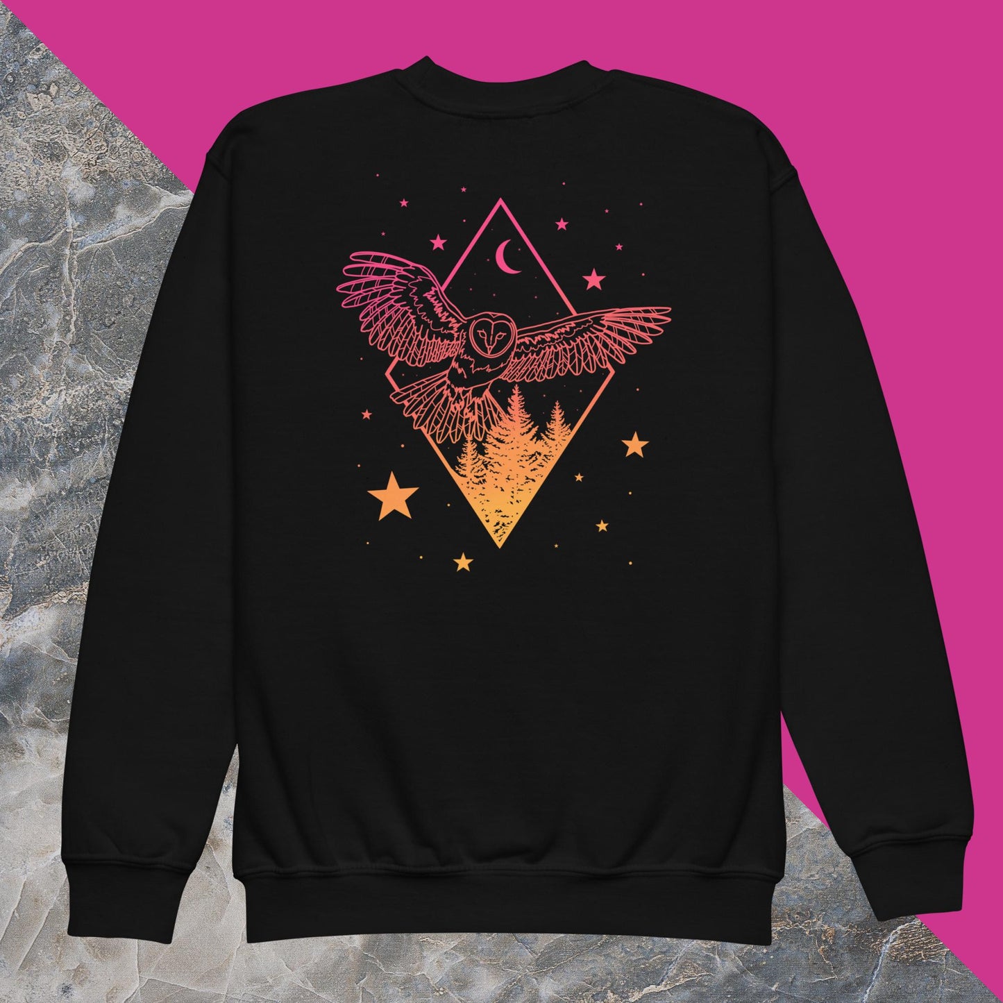 Morning Sky Owl and Tree Youth crewneck sweatshirt