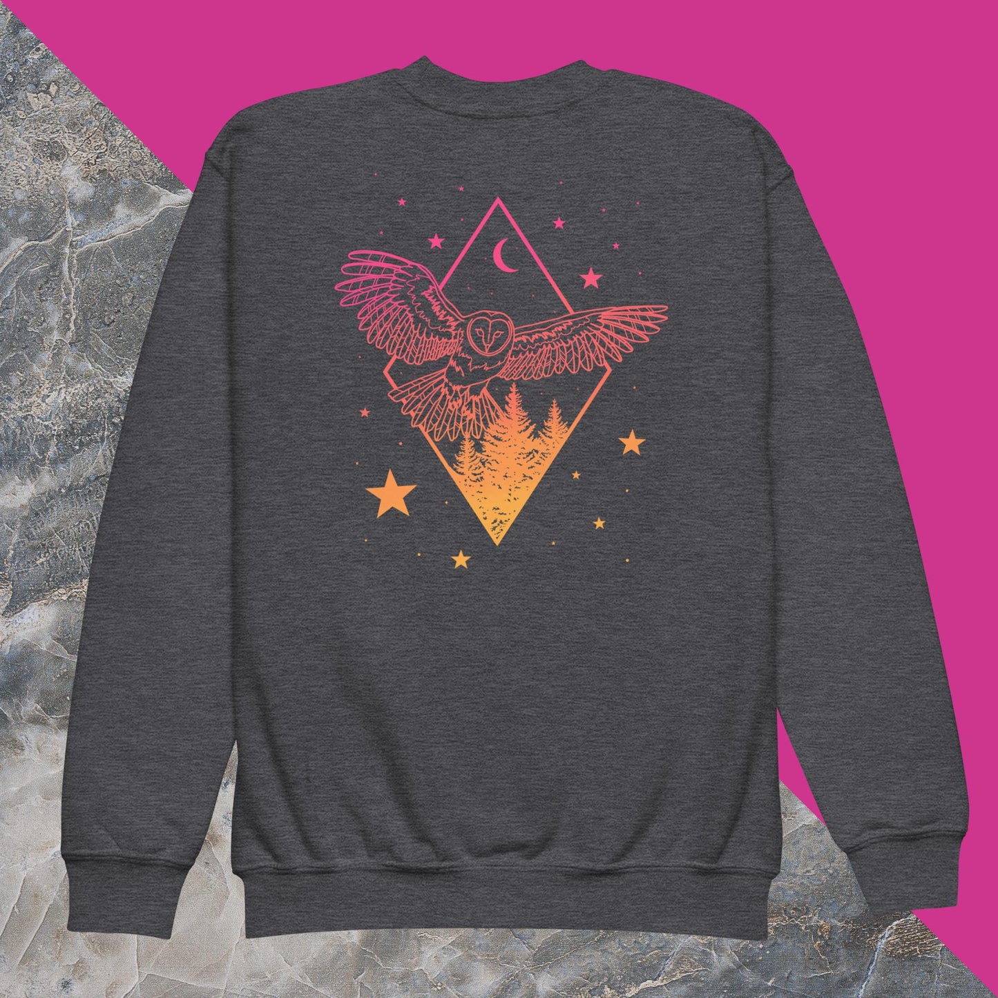 Morning Sky Owl and Tree Youth crewneck sweatshirt