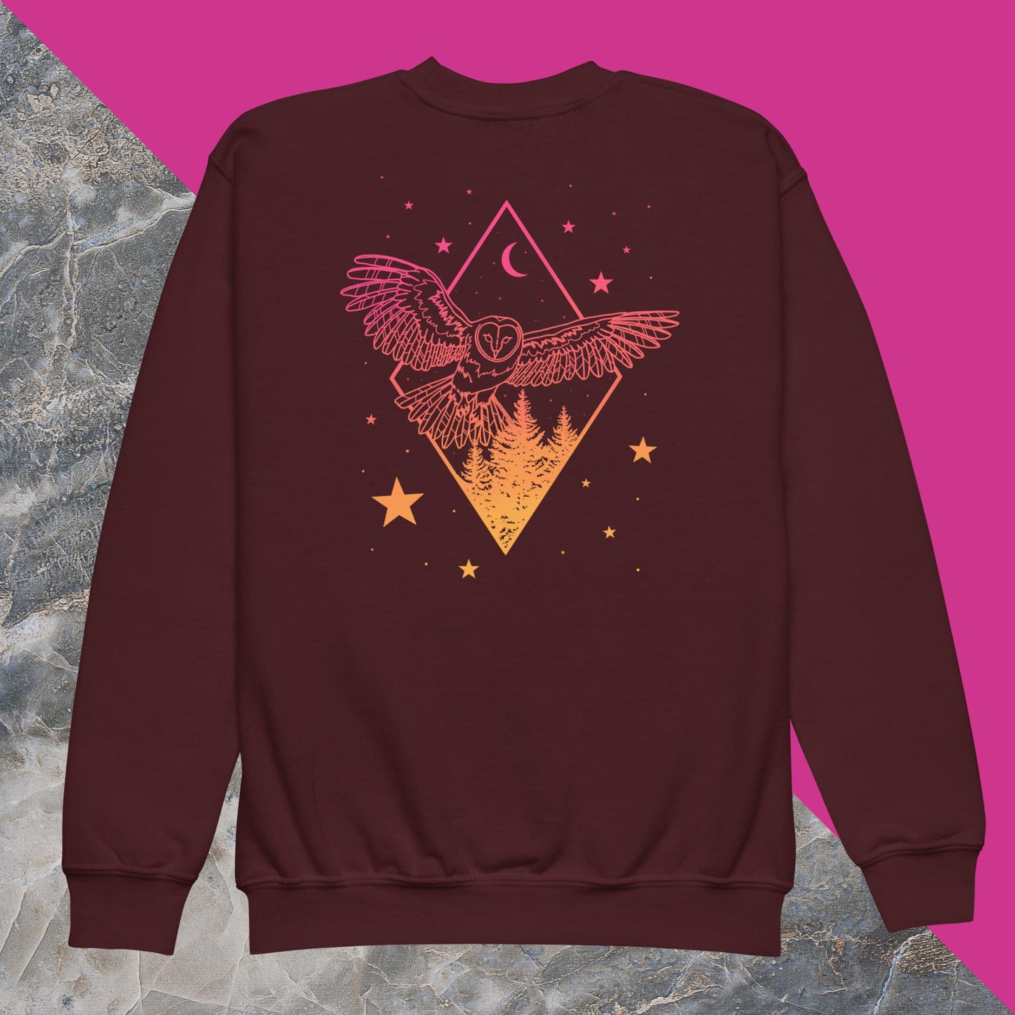Morning Sky Owl and Tree Youth crewneck sweatshirt