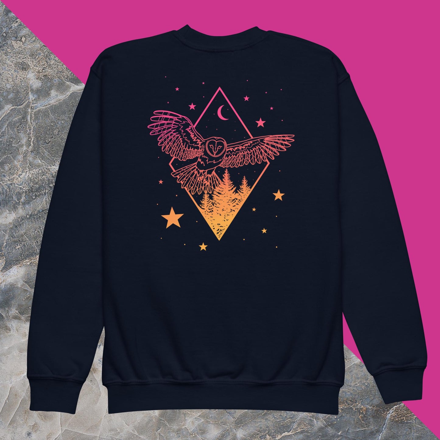 Morning Sky Owl and Tree Youth crewneck sweatshirt