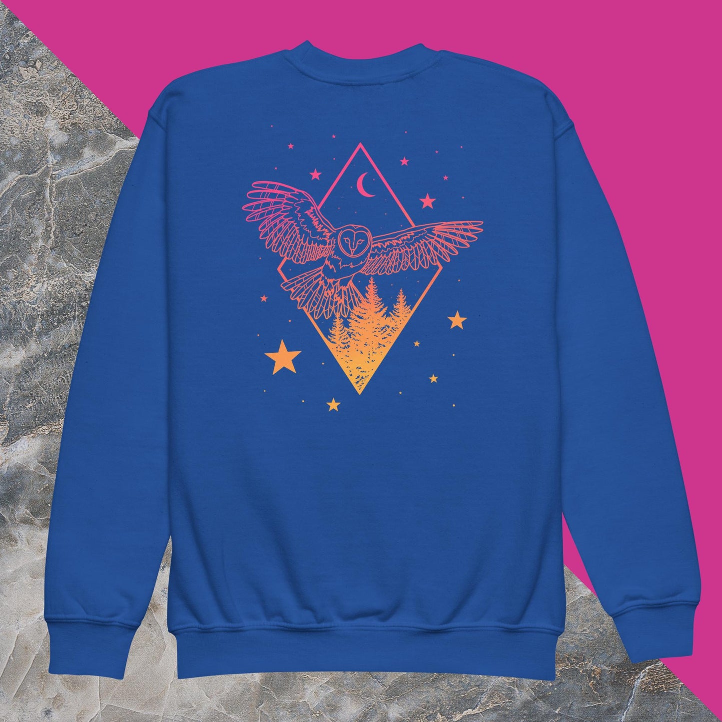 Morning Sky Owl and Tree Youth crewneck sweatshirt