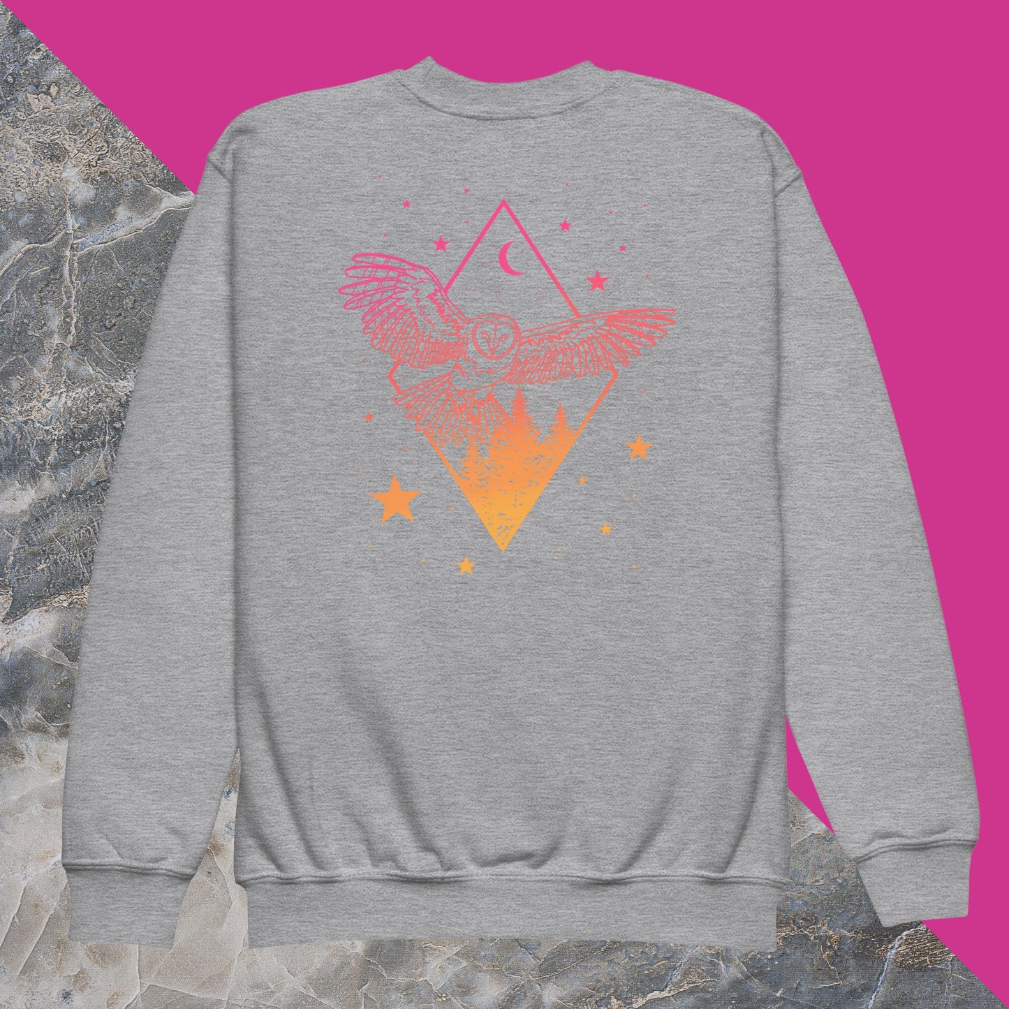 Morning Sky Owl and Tree Youth crewneck sweatshirt