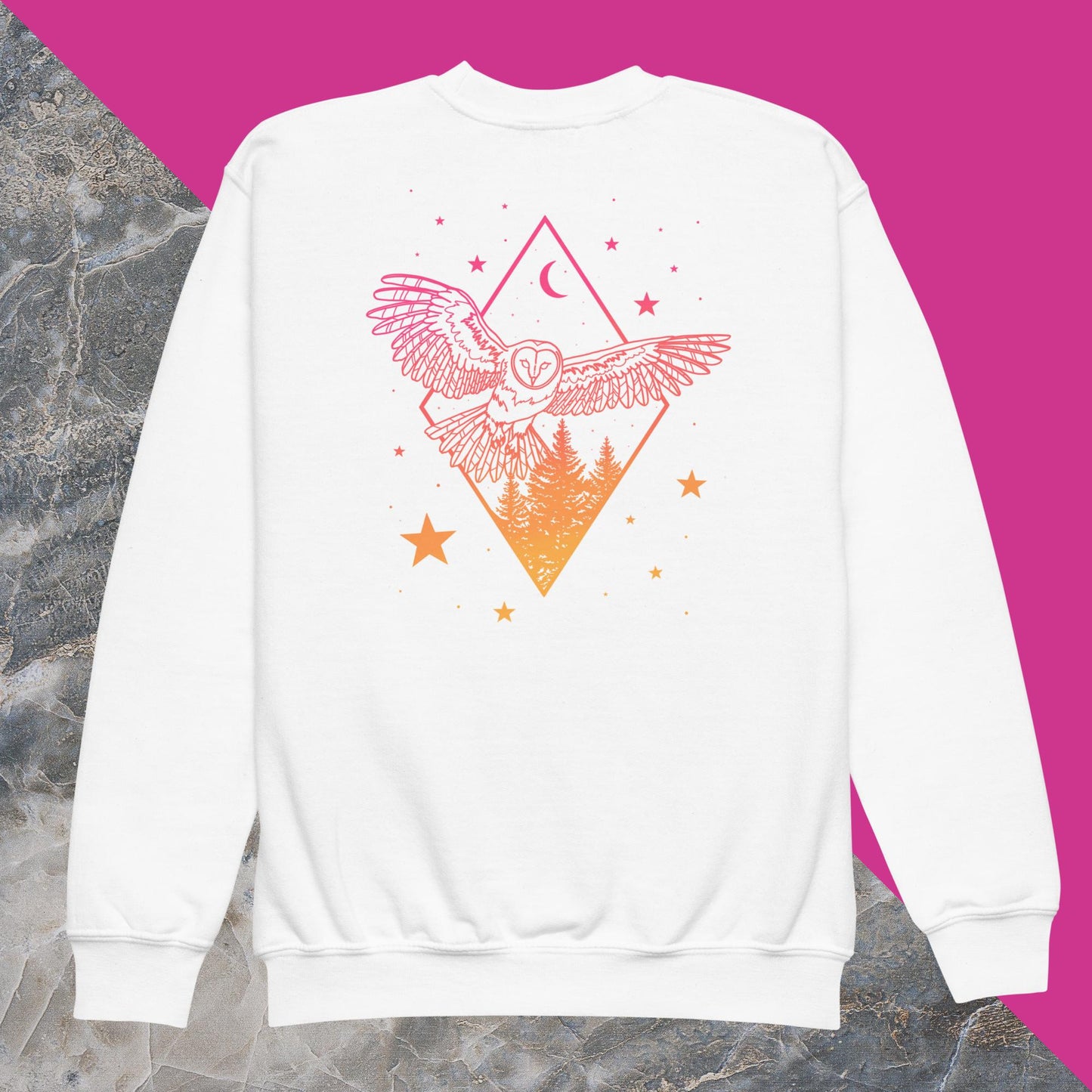 Morning Sky Owl and Tree Youth crewneck sweatshirt