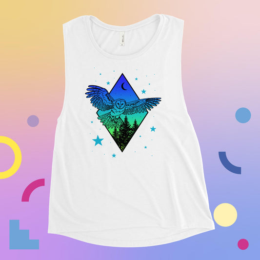 Blue Evening Owl Ladies’ Muscle Tank