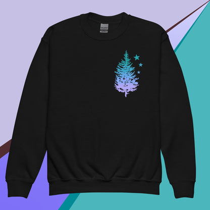 Twilight Sky Owl and Tree Youth crewneck sweatshirt