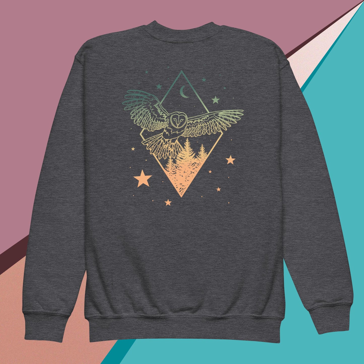 Melon Sky Owl and Tree Youth crewneck sweatshirt