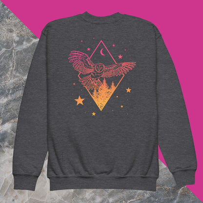 Morning Sky Owl and Tree Youth crewneck sweatshirt