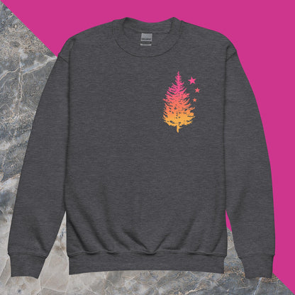 Morning Sky Owl and Tree Youth crewneck sweatshirt