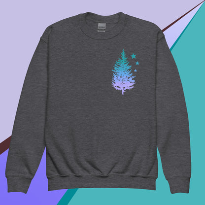 Twilight Sky Owl and Tree Youth crewneck sweatshirt