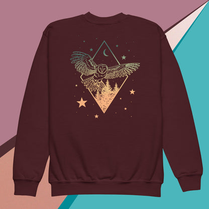 Melon Sky Owl and Tree Youth crewneck sweatshirt