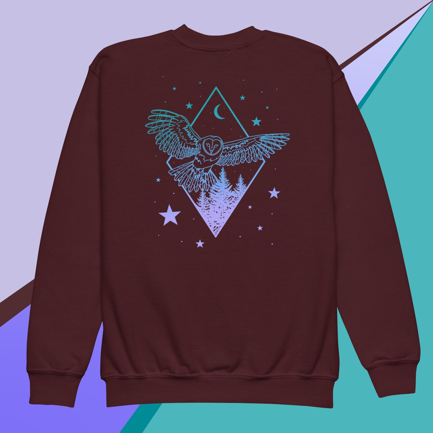 Twilight Sky Owl and Tree Youth crewneck sweatshirt