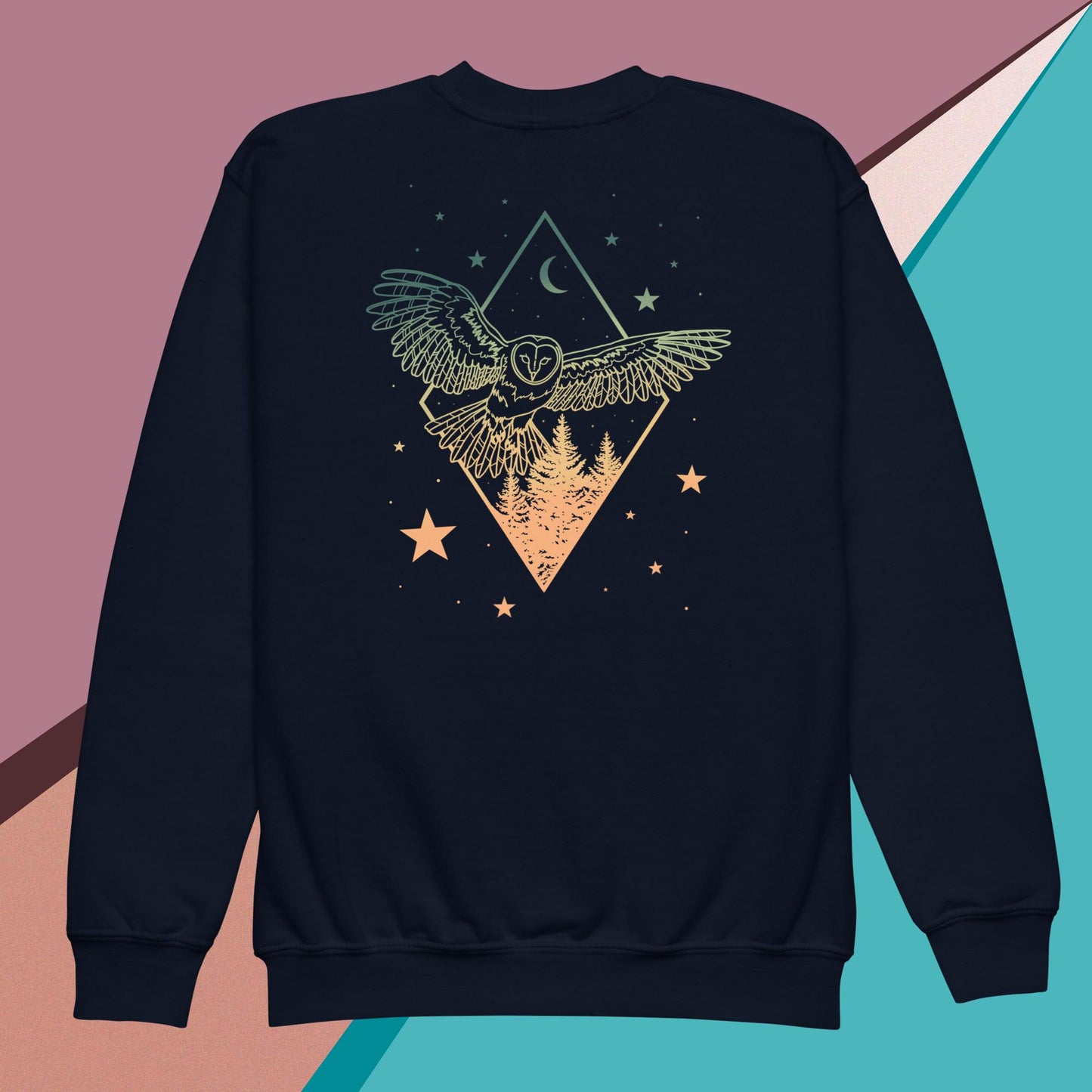 Melon Sky Owl and Tree Youth crewneck sweatshirt