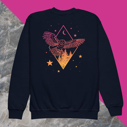 Morning Sky Owl and Tree Youth crewneck sweatshirt