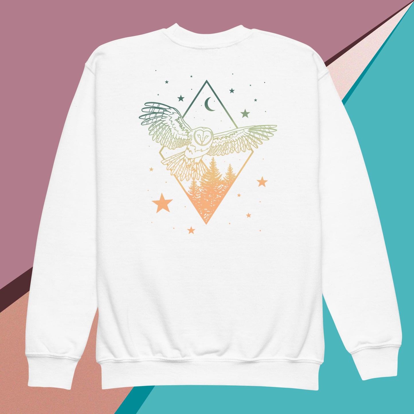 Melon Sky Owl and Tree Youth crewneck sweatshirt