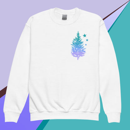 Twilight Sky Owl and Tree Youth crewneck sweatshirt